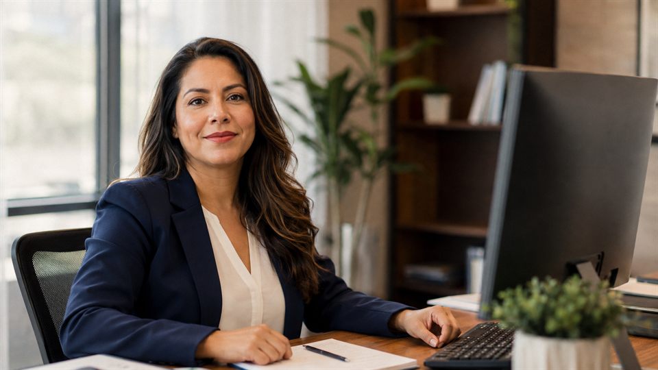 A tax professional working leads at her desk